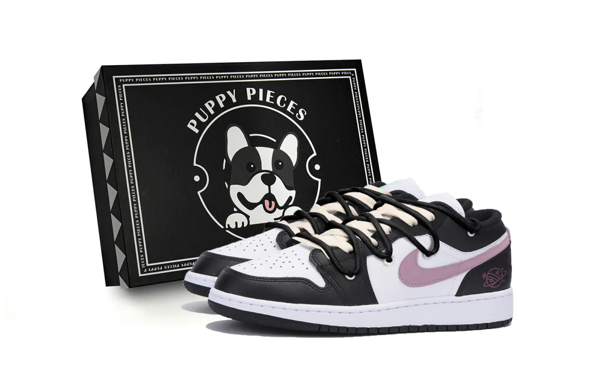 Jordan Air Jordan 1 Abrasion Resistant Slip Resistant Low top Vintage Basketball Shoes Men's Black White Pink