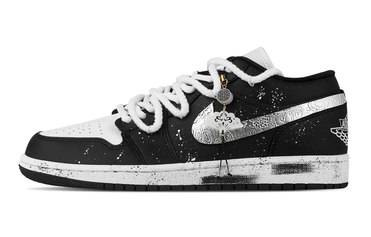 Jordan Air Jordan 1 Starry Sky Sparkling Low top Vintage Basketball Shoes Unisex Black White