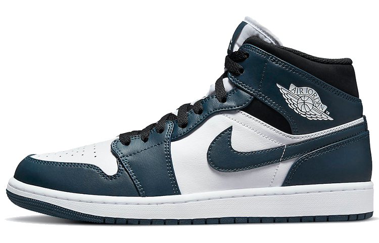 Jordan Air Jordan 1 mid "dark teal" cool versatile mid-top retro basketball shoes men's blue and white