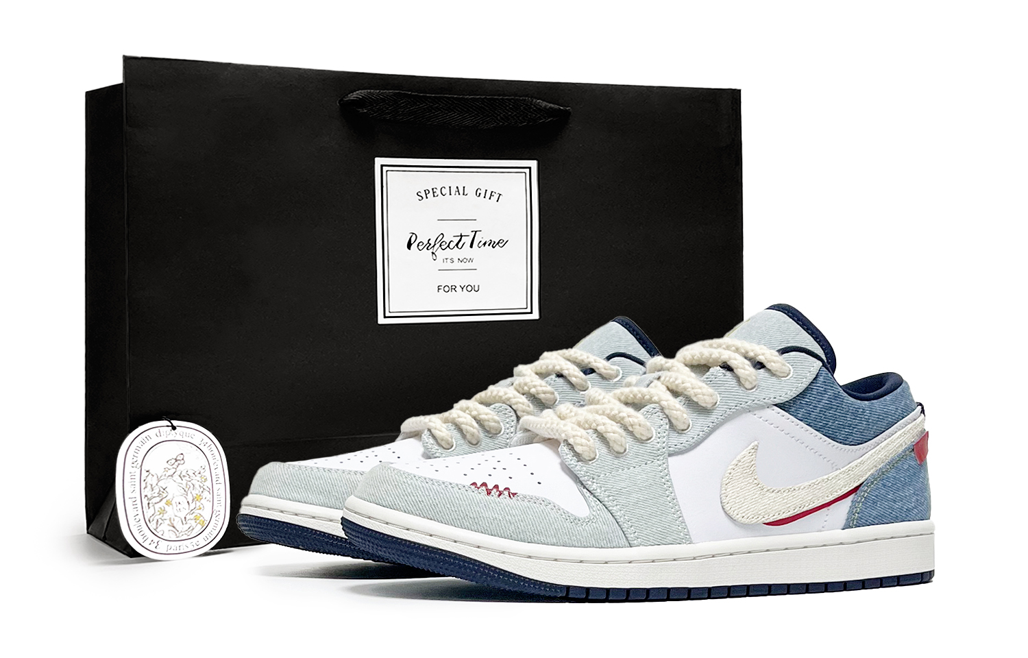 Jordan Air Jordan 1 Night Sky Lightning 2.0 Abrasion Resistant Low top Vintage Basketball Shoes Men's Light Blue
