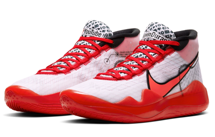 Мужские кроссовки Nike KD 12 YouTube (красно-белые) — фото 3
