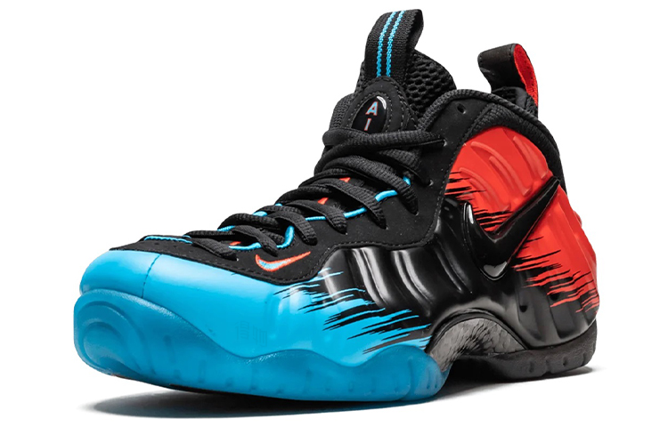 Мужские кроссовки Nike Foamposite Pro Spiderman (сине-черно-красные) — фото 2
