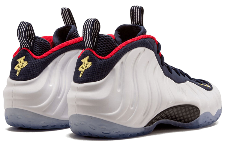 Мужские кроссовки Nike Foamposite One olympic OG (бело-синие) — 黑曜石/大学红/金属黄金/白 — фото 3