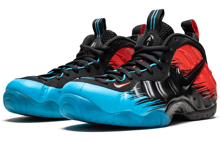 Мужские кроссовки Nike Foamposite Pro Spiderman (сине-черно-красные) — фото 3