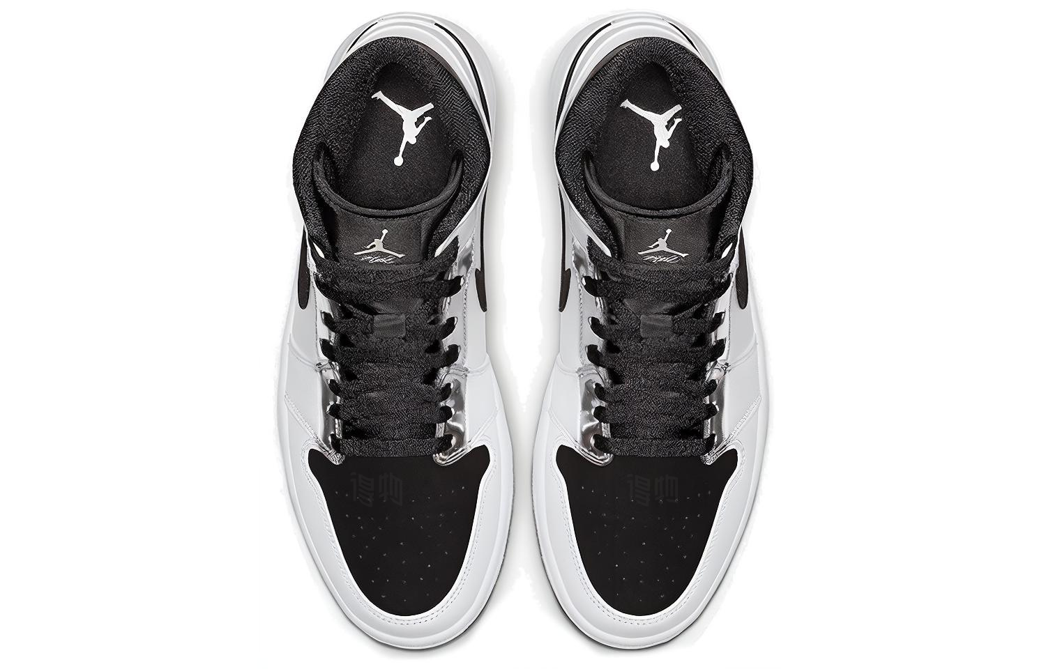 Мужские кроссовки Jordan Air Jordan 1 Mid (черно-бело-серебристый) — фото 4