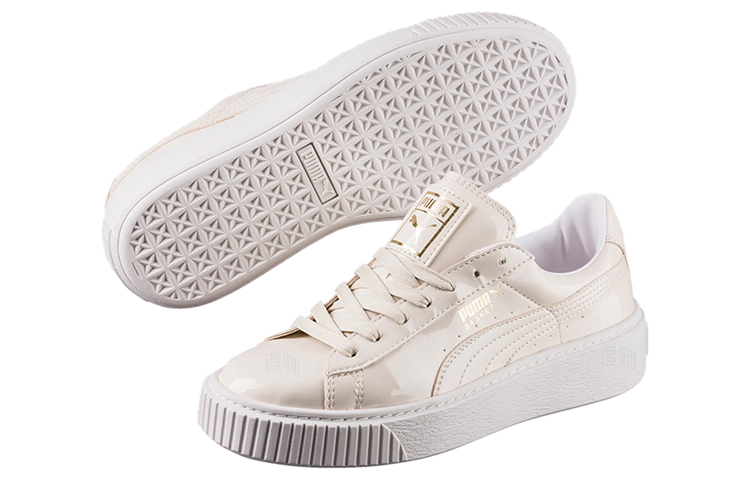Женские кеды PUMA Basket Platform Patent Leather (бежево-розовые) — Бежевыйбелыйрозовый — фото 6