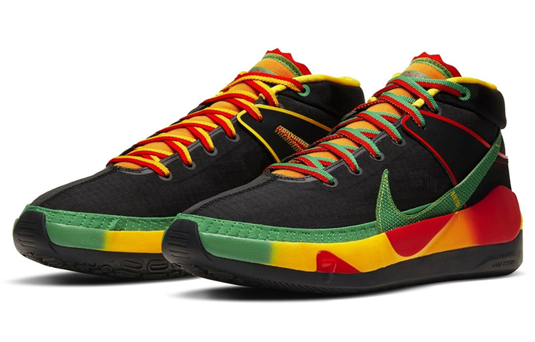 Мужские кроссовки Nike KD 13 "Rasta"13 TPU Air Zoom (черный / красный / зеленый / желтый) — Чёрный / красный / зелёный / жёлтый — фото 3