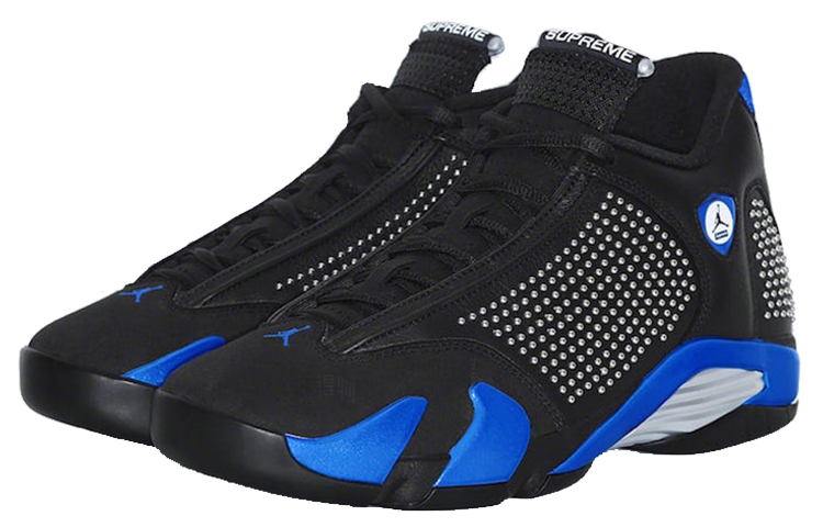 Мужские кроссовки Supreme x Jordan Air Jordan 14 (черно-сине-белые) — Чёрный / синий / белый — фото 3