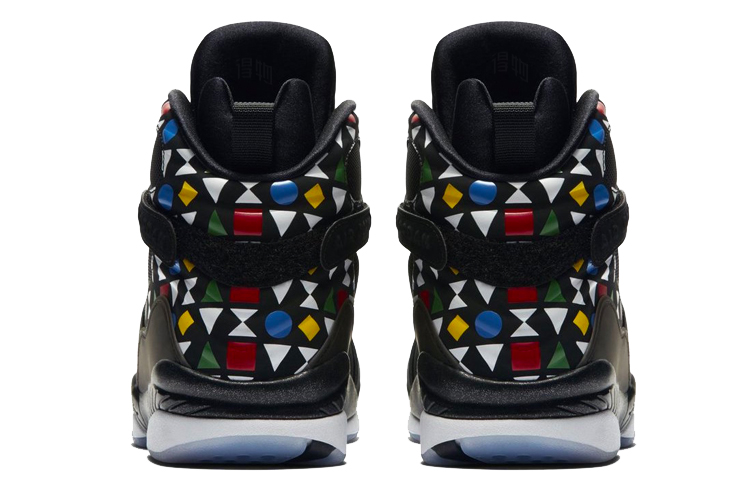Кроссовки Jordan Air Jordan 8 Quai 54 TPU (черно-желто-бело-зелено-красно-синие) — Чёрныйжёлтыйбелыйзелёныйкрасныйсиний — фото 4