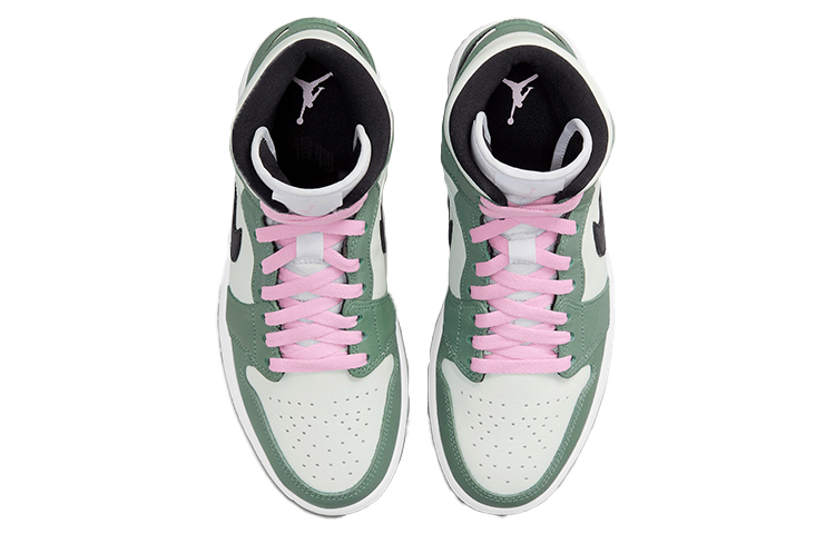 Женские кроссовки Jordan Air Jordan 1 Mid SE "Dutch Green" (зеленый / белый / розовый) — Зелёный / белый / розовый — фото 4