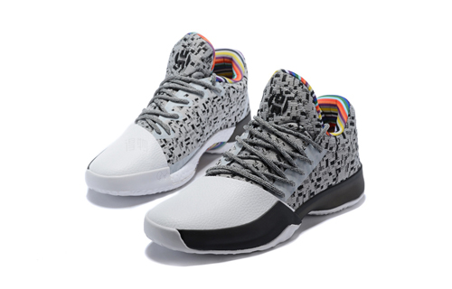 Мужские кроссовки adidas Harden Vol.1 (черные с принтом) — 白/灰/花色 — фото 2