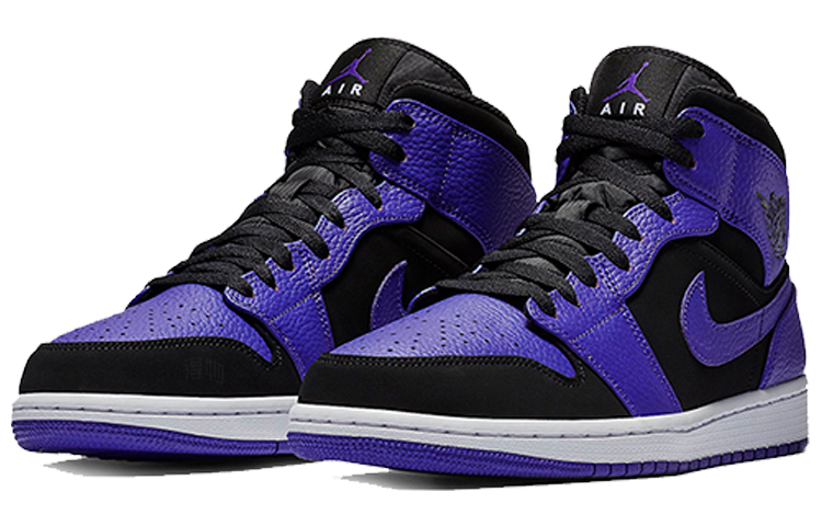 Мужские кроссовки Jordan Air Jordan 1 Mid (черно-фиолетовые) — Синий / чёрный / белый — фото 2