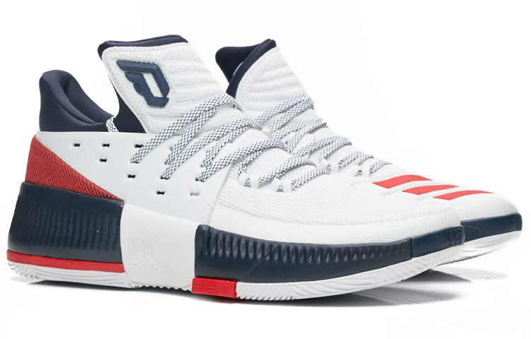 Мужские кроссовки adidas D lillard 3 (сине-белые) — Белый / синий / красный — фото 3