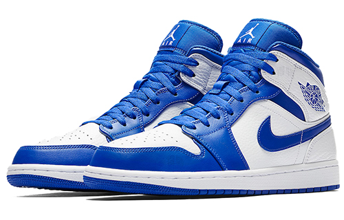 Мужские кроссовки Jordan Air Jordan 1 Mid Hyper Royal (бело-синие) — фото 3