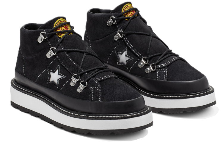 Женские кеды Converse One Star Fleece Lined Boot (черно-белые) — фото 3
