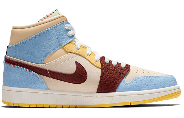 Кеды Jordan Air Jordan 1 Mid “Fearless” X Maison Chateau (синий-белый-желтый-коричневый) — Синийбелыйжёлтыйкоричневыйкоричневый — фото 2