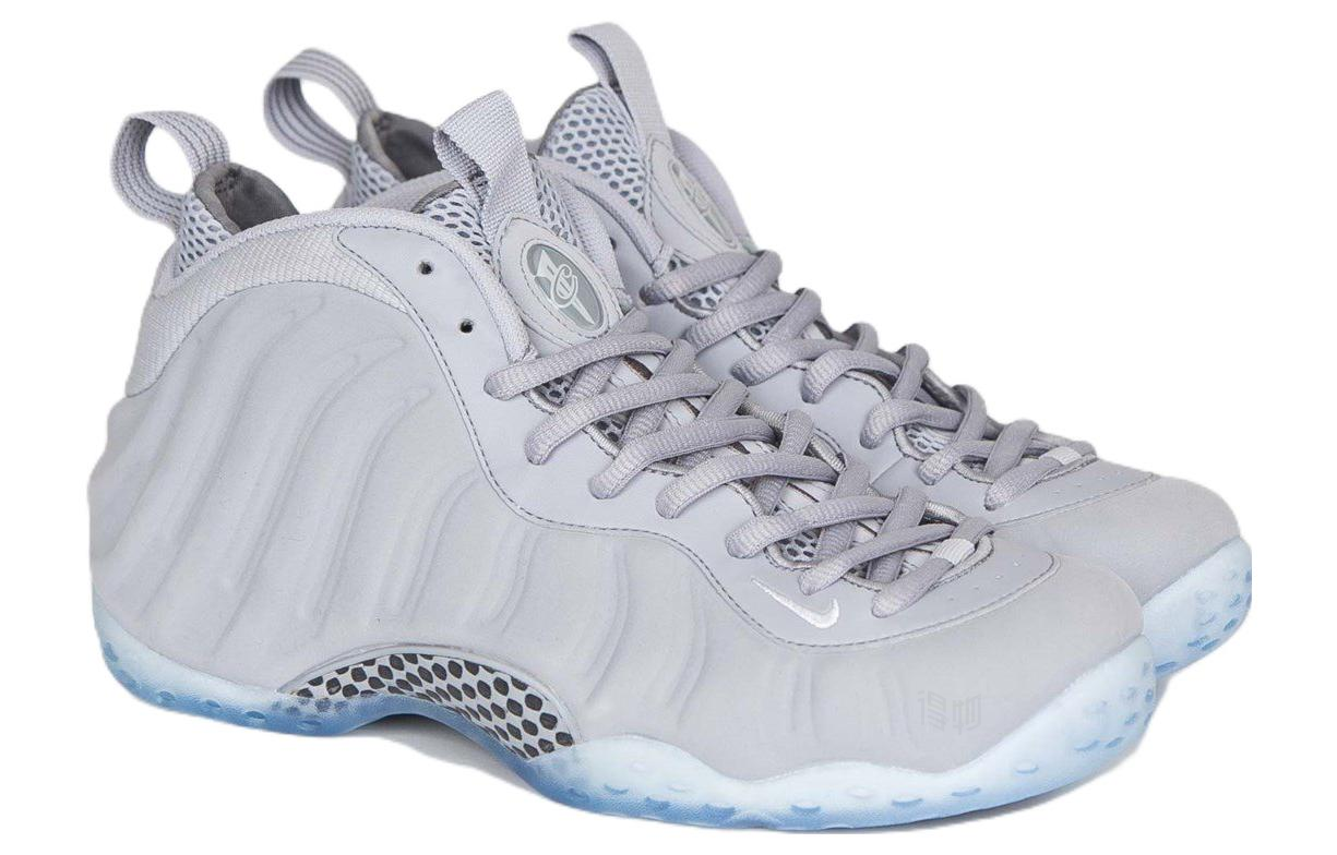 Мужские кроссовки Nike Foamposite One Wolf Grey Suede (серебряные) — 狼灰/白/狼灰/黑 — фото 2