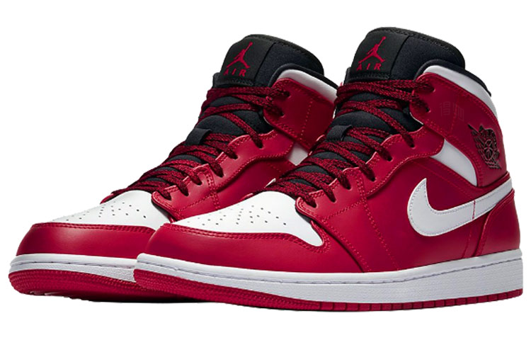 Мужские кроссовки Jordan Air Jordan 1 Mid (бело-черно-красные) — Белый / чёрный / красный — фото 3