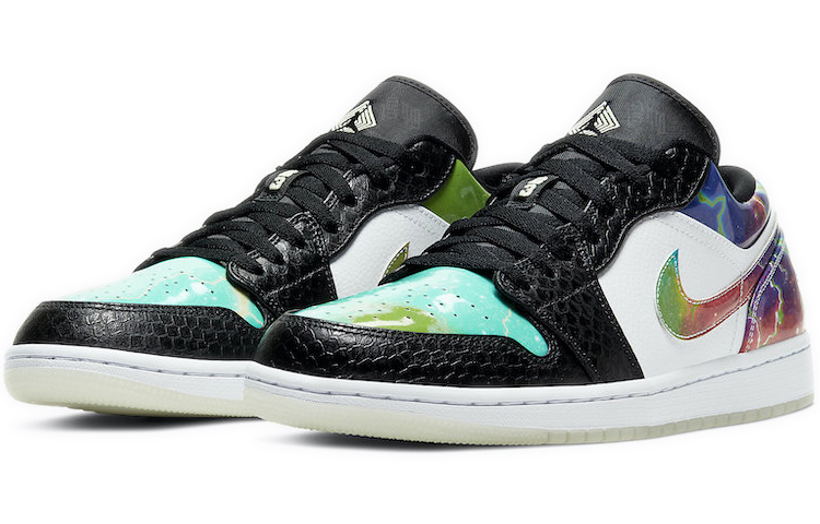 Мужские кроссовки Jordan Air Jordan 1 low multicolor (черно-зеленые) — фото 3