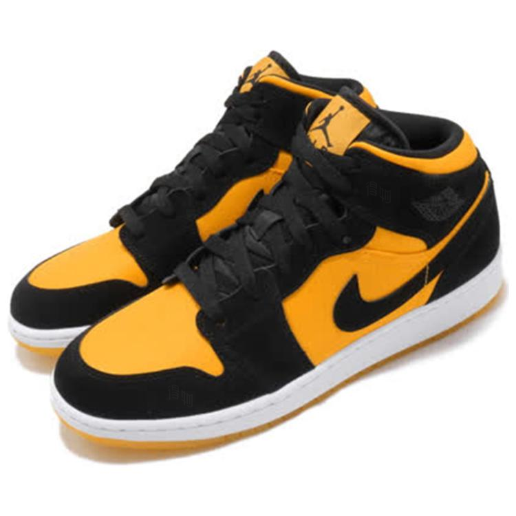 Женские кроссовки Jordan Air Jordan 1 Mid 2019 (черный / желтый / белый) — Чёрный / жёлтый / белый — фото 4
