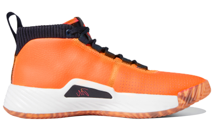 Мужские кроссовки adidas D lillard 5 (оранжево-черно-белые) — фото 2