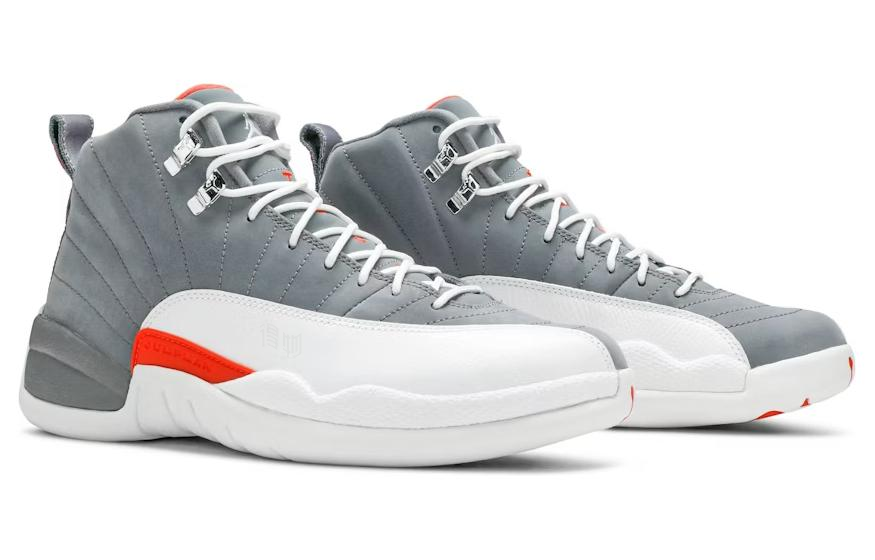 Мужские кроссовки Jordan Air Jordan 12 Retro Cool Grey (серые) — 酷灰/团队橙/白 — фото 3