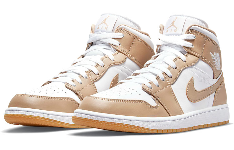 Мужские кроссовки Jordan Air Jordan 1 Mid "Tan Gum" (песочно-коричневый) — 麻黄/橡皮黄/白色 — фото 3
