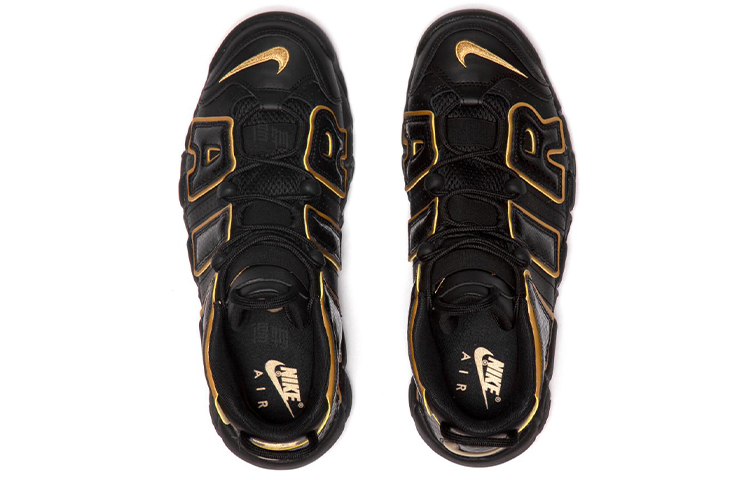 Мужские кроссовки Nike Air More Uptempo (черно-золотые) — фото 4