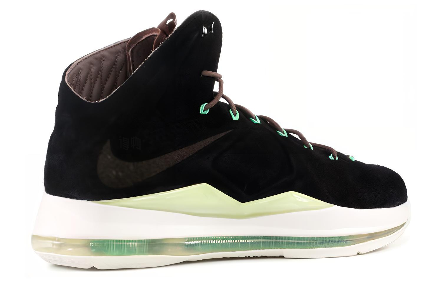 Мужские кроссовки Nike LeBron 10 EXT Black Suede OG (черные) — 黑/黑/暗棕/绿碧玺 — фото 4