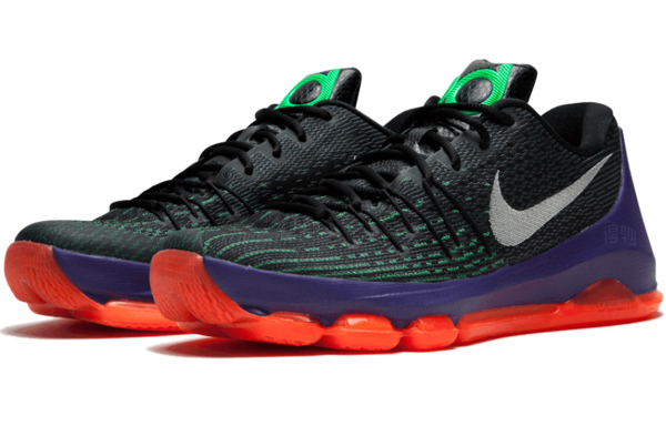 Мужские кроссовки Nike KD 8 Vinary (черно-фиолетовые) — 黑/白/绿/荧光橘色 — фото 2