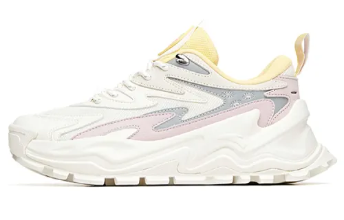 Anta Hot Cushioning Slip Resistant Abrasion Resistant Low top Chunky Sneakers Women's White Purple Yellow