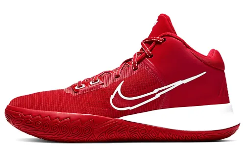 Nike Flytrap 4 Kyrie round toe lace-up, fabric synthetic leather, shock-absorbing, non-slip and wear-resistant, mid-top practical basketball shoes, same style for men and women, red and white, foreign version