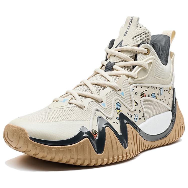 XTEP Slip Resistant And Abrasion Resistant Coverage Mid top Basketball Shoes Men’s Tea White