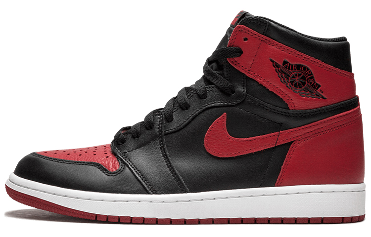 Jordan Air Jordan 1 Retro Bred Banned Banned Trendy High Top Retro Basketball Shoes Men's Black Red 2016 Edition