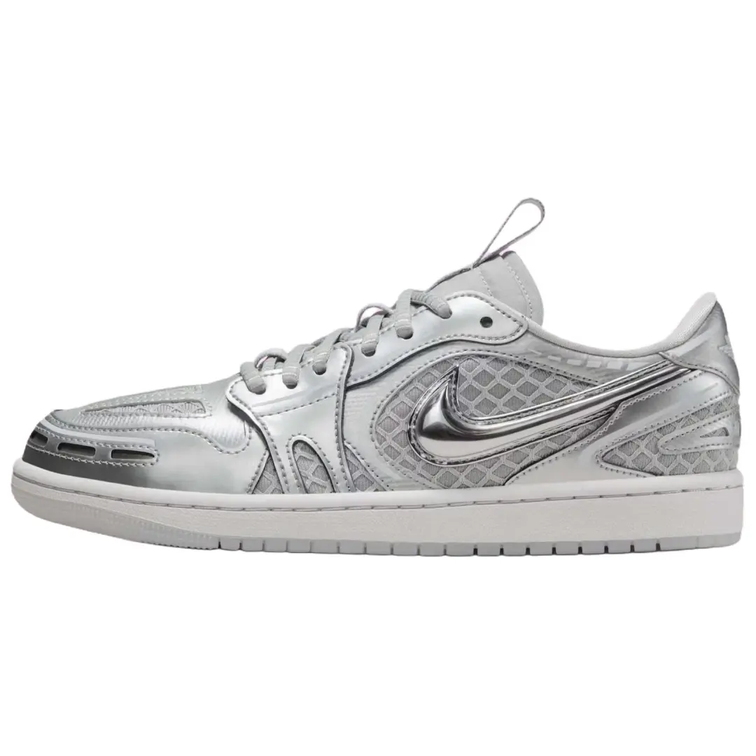 Jordan Air Jordan 1 Abrasion Resistant Low top Vintage Basketball Shoes Women's Silver Gray