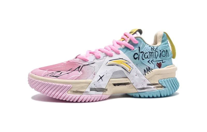 Anta Airspace 5 Cushioning Slip Resistant Abrasion Resistant Low top Basketball Shoes Men's Blue Pink