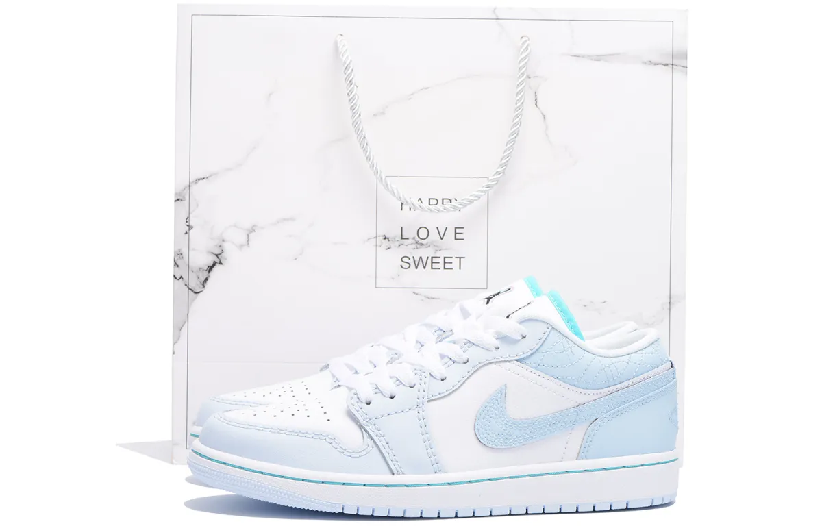 Jordan Air Jordan 1 Chestnut Leather Slip Resistant Coverage Low top Vintage Basketball Shoes Women's White Blue