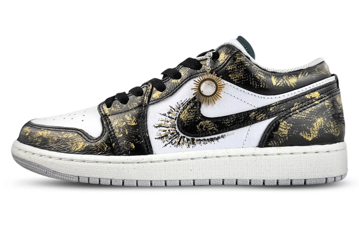Jordan Air Jordan 1 Cushioning Abrasion Resistant Low top Vintage Basketball Shoes Unisex Black Gold