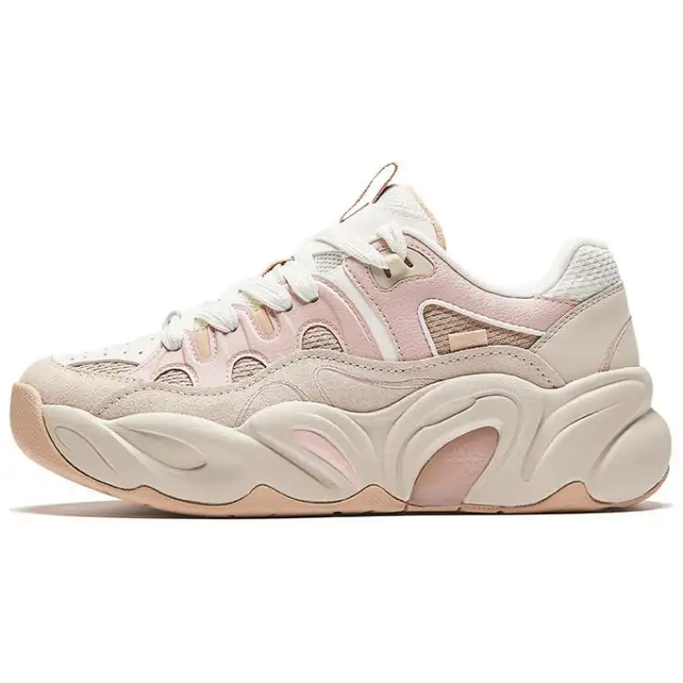 Anta Floral Shoes Slip Resistant Abrasion Resistant Low top Chunky Sneakers Women's White Beige Pink