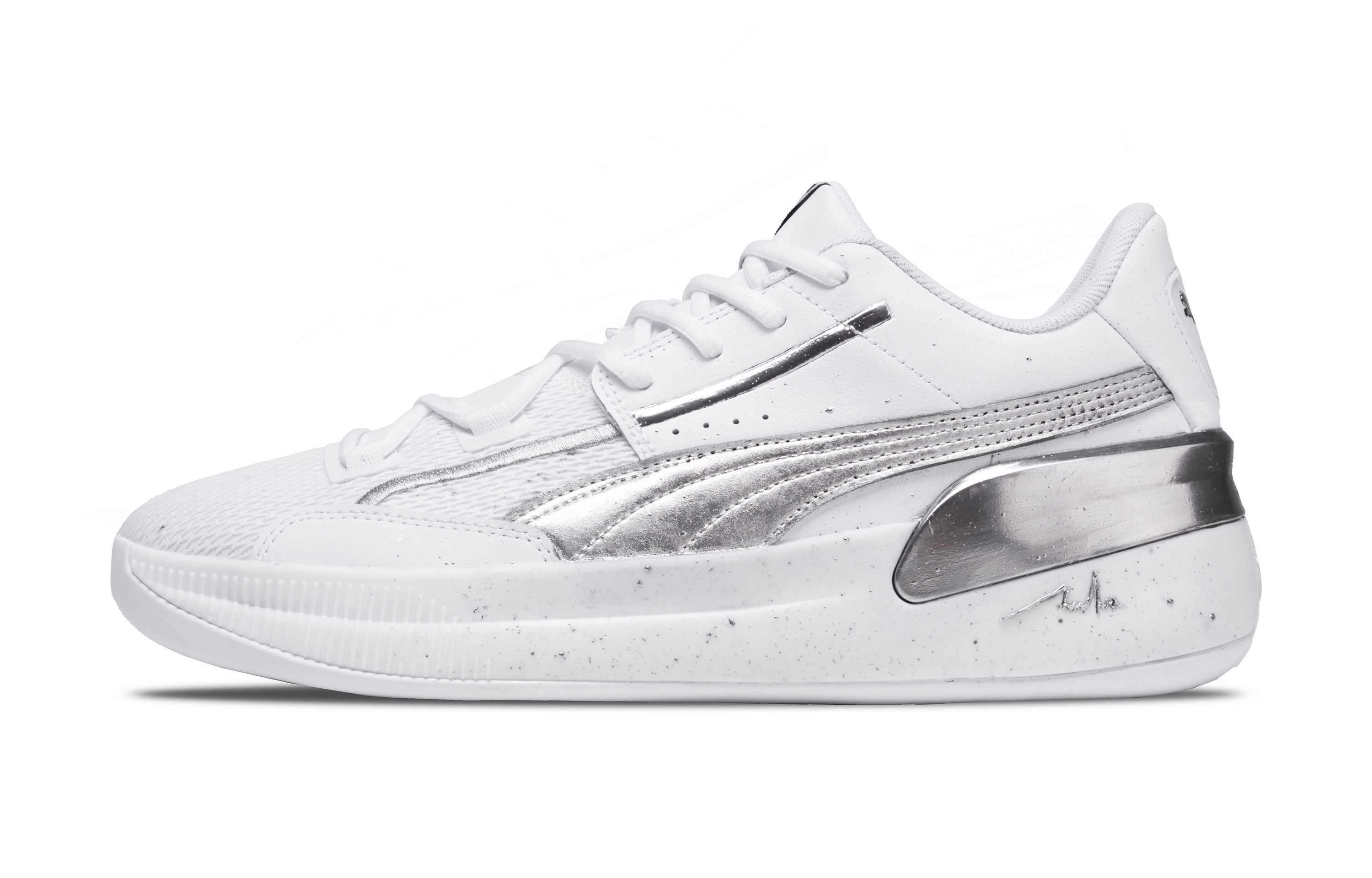 PUMA Clyde Hardwood Team Low top Basketball Shoes Unisex Silver White