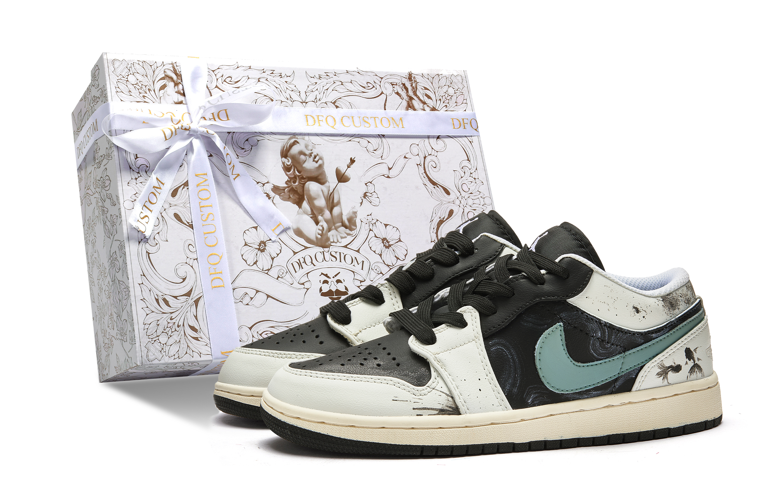 Jordan Air Jordan 1 ADCDAVINCI Custom, Box, Fishing For Fish Leather Slip Resistant Slip Resistant Low top
