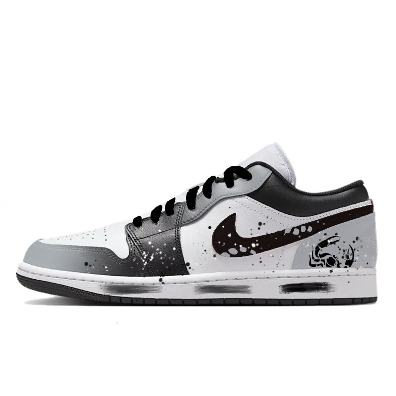 Jordan 1 Gray Ink Assassin Abrasion Resistant Low top Vintage Basketball Shoes Men’s Black Gray