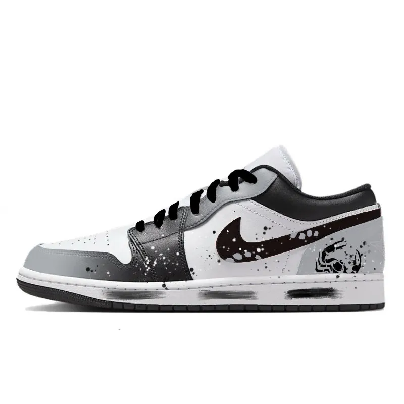 Jordan 1 Gray Ink Assassin Abrasion Resistant Low top Vintage Basketball Shoes Men's Black Gray
