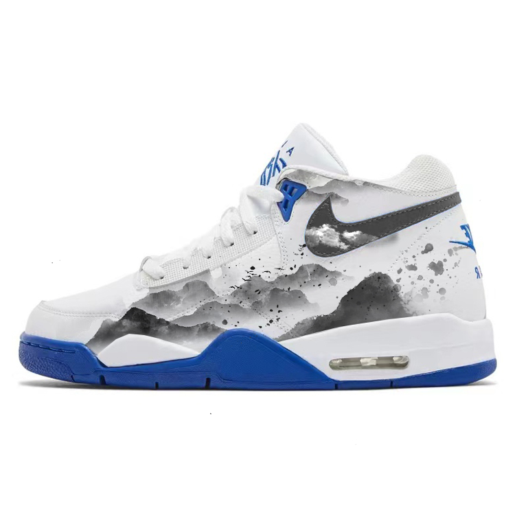 Nike Flight Legacy Slip Resistant Abrasion Resistant Mid top Vintage Basketball Shoes Men’s White Blue