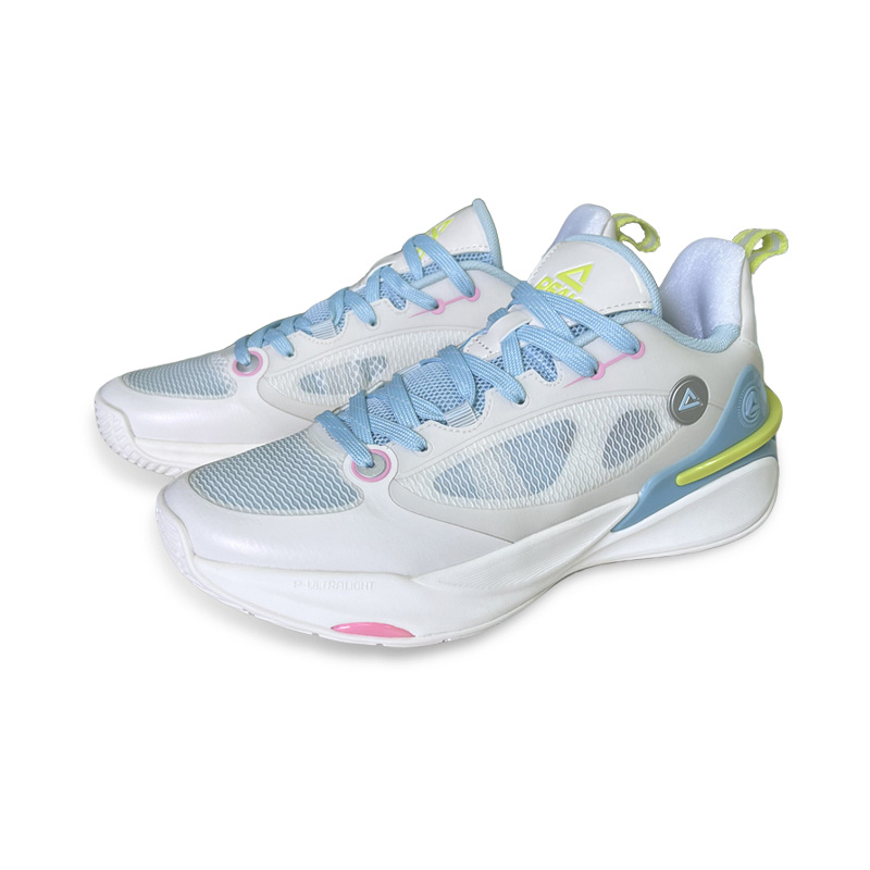 PEAK Delicate Cushioning Slip Resistant Abrasion Resistant Mid top Basketball Shoes Women’s Milk White Blue