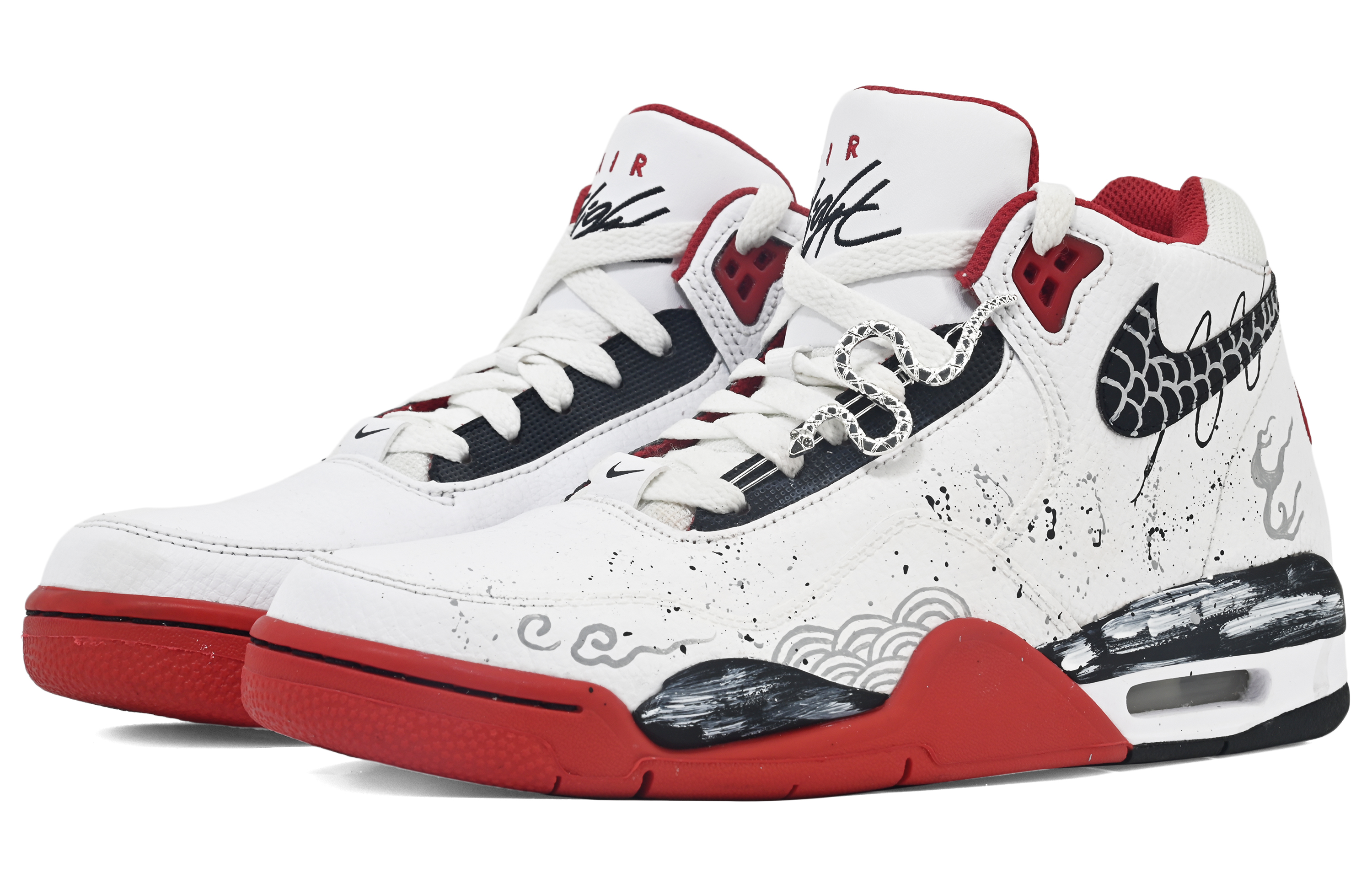Nike Flight Legacy Slip Resistant Abrasion Resistant Mid top Vintage Basketball Shoes Unisex White Red Gray