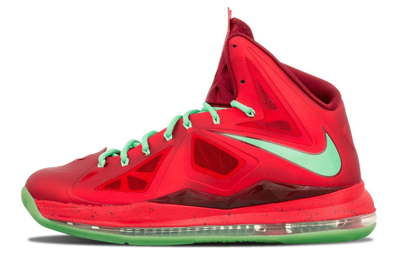 Nike Lebron 10 Christmas round head lace, non-slip lightweight, high top basketball shoes, men's red
