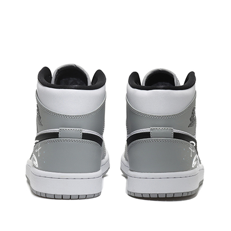 Jordan Air Jordan 1 Cushioning Slip Resistant Mid top Vintage Basketball Shoes Men’s Smoke Gray