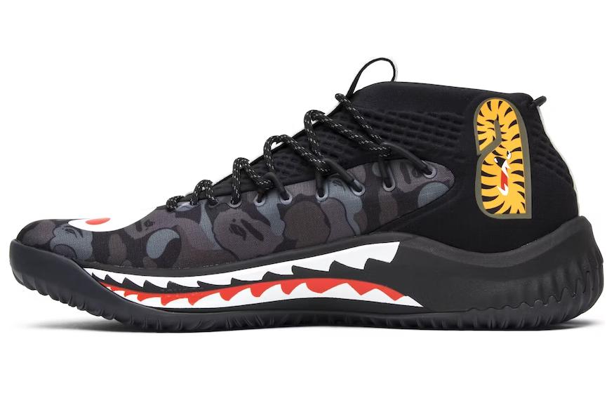 Bape x adidas D lillard 4 shark stitching mid-top basketball shoes men and women same style black