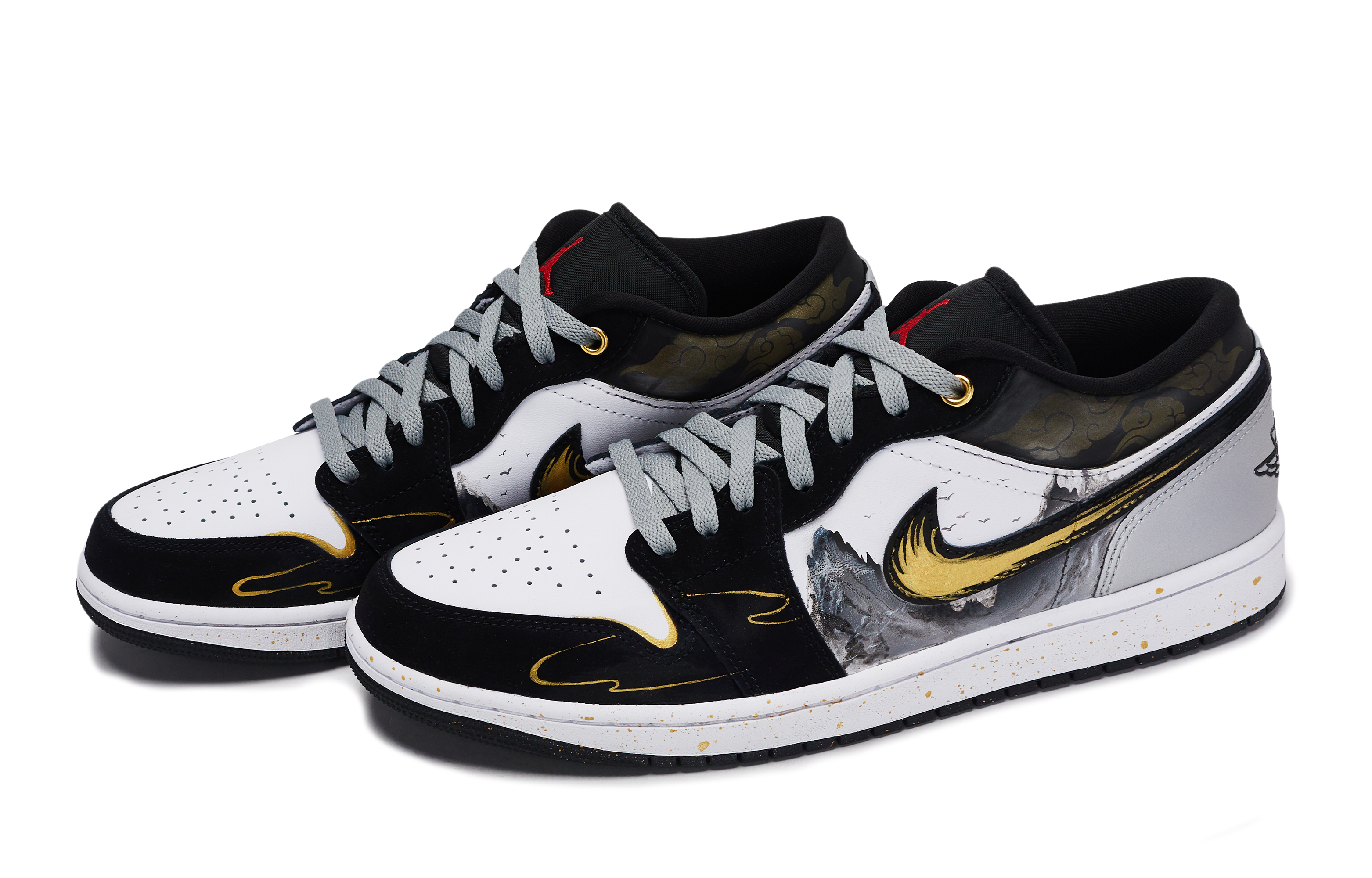 Jordan Air Jordan 1 Vintage Basketball Shoes Men’s Low Top Black/White/Silver/Yellow